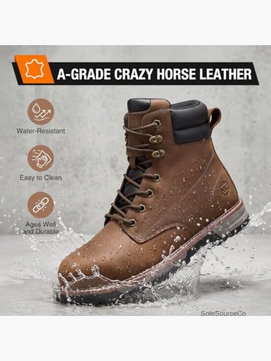 Steel Toe Work Boots, Water Resistant Leather Safety Construction Boots, Non main image 6